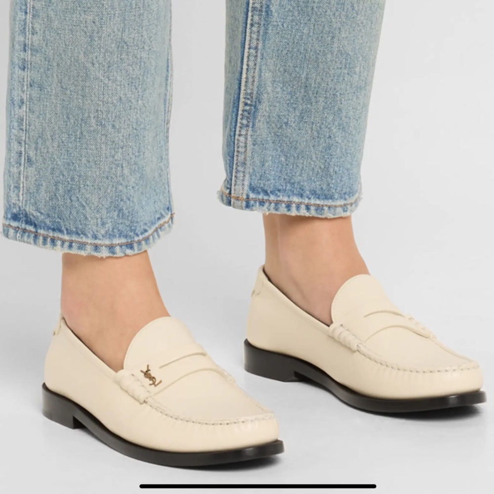 Saint Laurent Le Leather YSL Penny Loafers Sz 38